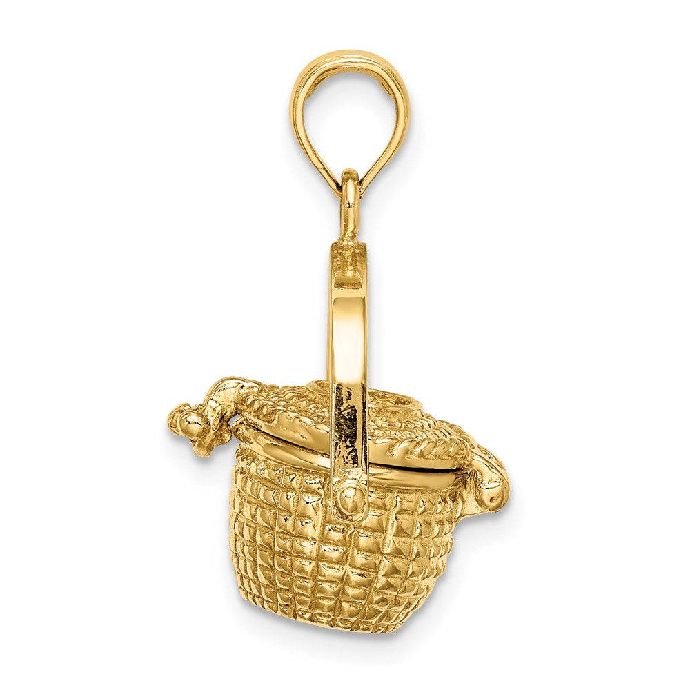 14k Yellow Gold 3-D Nantucket Basket Moveable Lid Charm