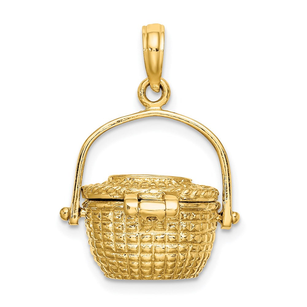 14k Yellow Gold 3-D Nantucket Basket Moveable Lid Charm