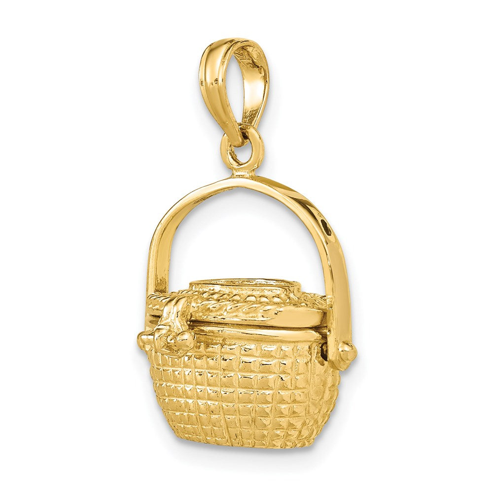 14k Yellow Gold 3-D Nantucket Basket Moveable Lid Charm