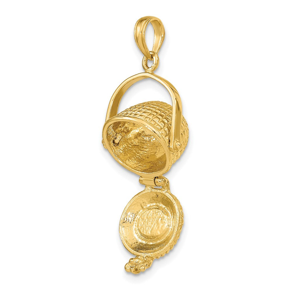 14k Yellow Gold 3-D Nantucket Basket Moveable Lid Charm