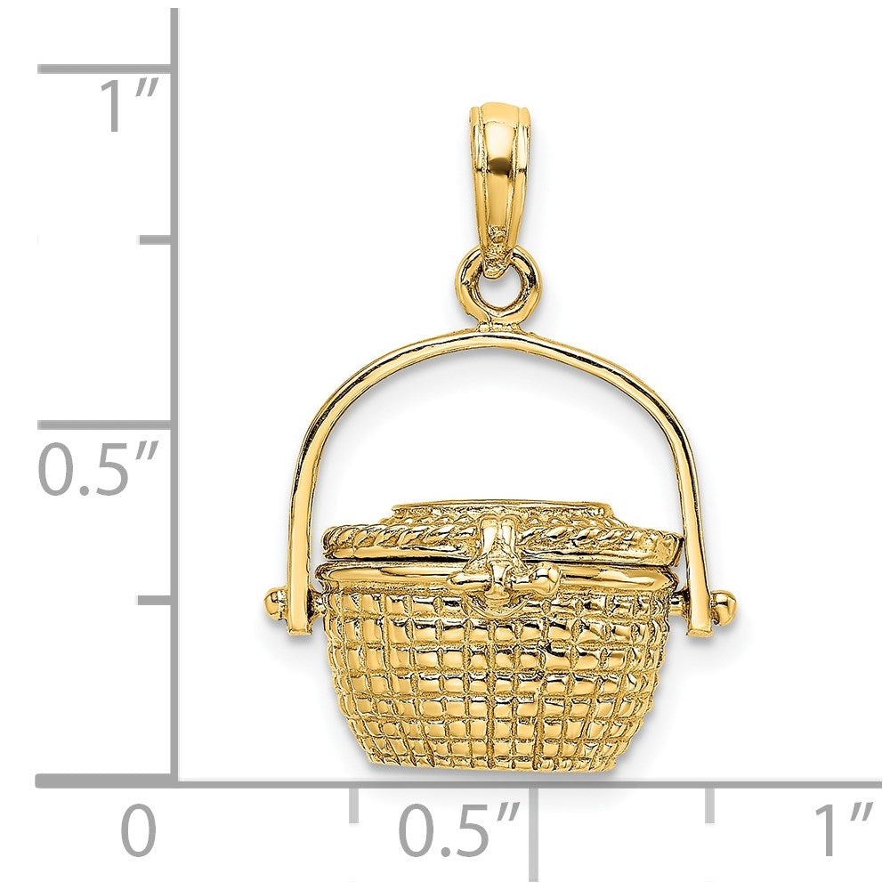 14k Yellow Gold 3-D Nantucket Basket Moveable Lid Charm