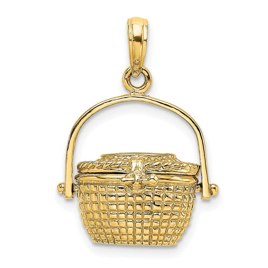 14k Yellow Gold 3-D Nantucket Basket Moveable Lid Charm