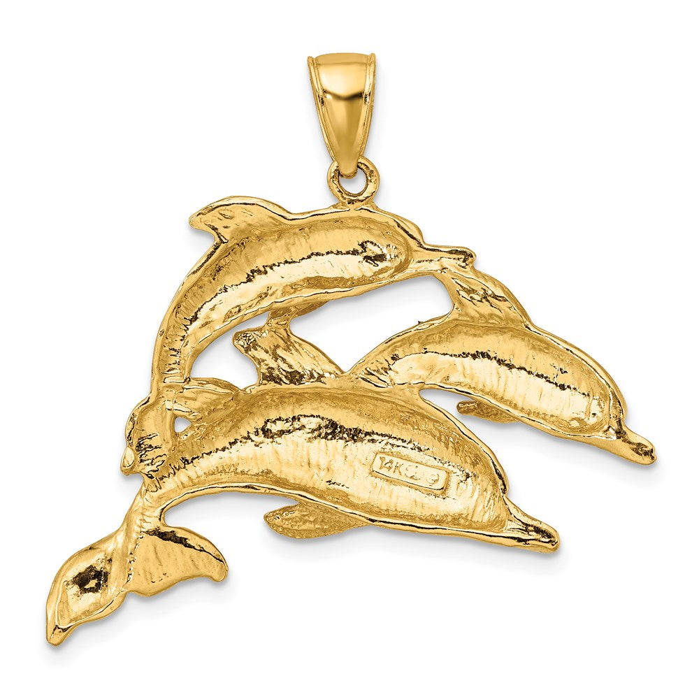 14k Yellow Gold 2-D Three Dolphins Charm