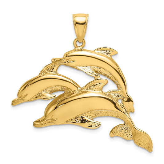 14k Yellow Gold 2-D Three Dolphins Charm