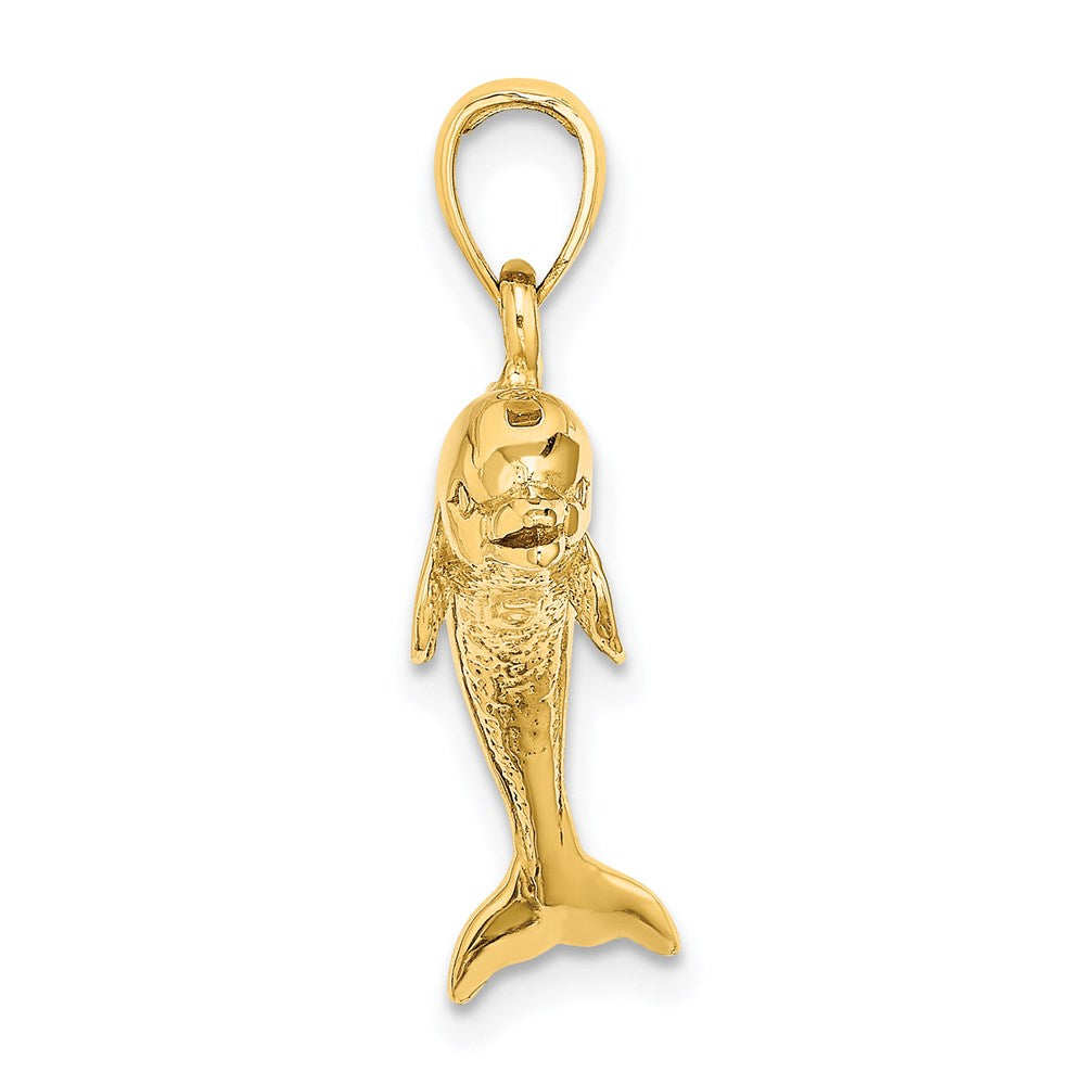 14k Yellow Gold 3-D Polished and Textured Jumping Dolphin Charm