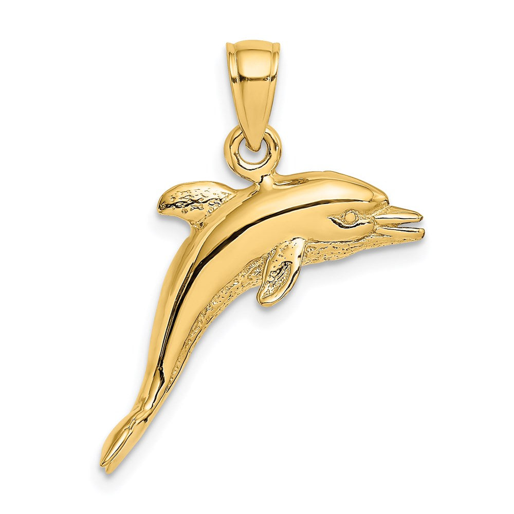 14k Yellow Gold 3-D Polished and Textured Jumping Dolphin Charm