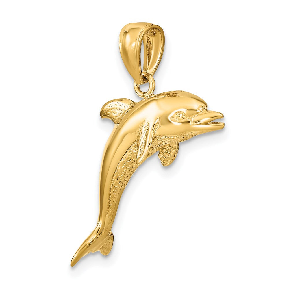 14k Yellow Gold 3-D Polished and Textured Jumping Dolphin Charm