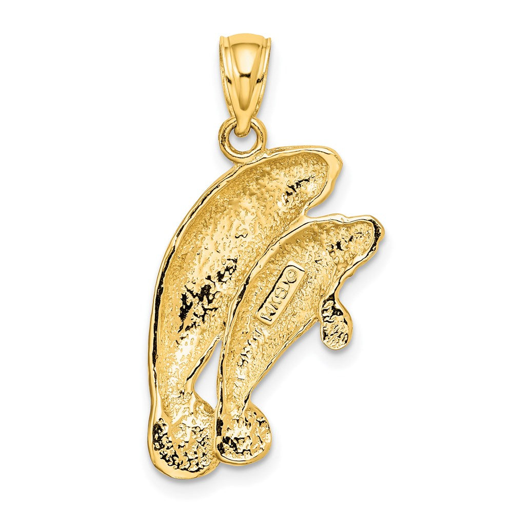 14k Yellow Gold 2-D /Polished Two Manatees Charm