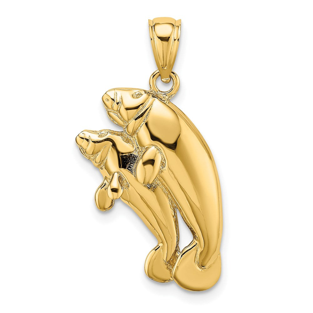 14k Yellow Gold 2-D /Polished Two Manatees Charm