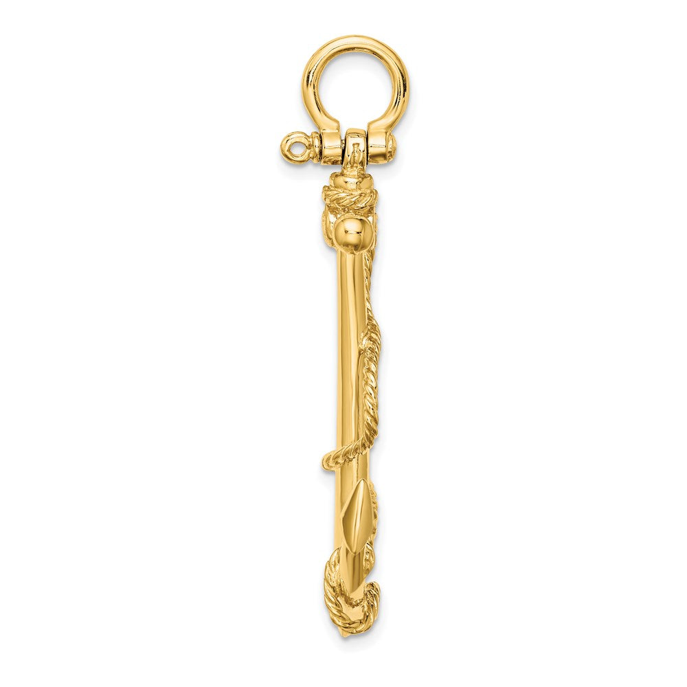 14k Yellow Gold 3-D Large Anchor w/ Rope Charm