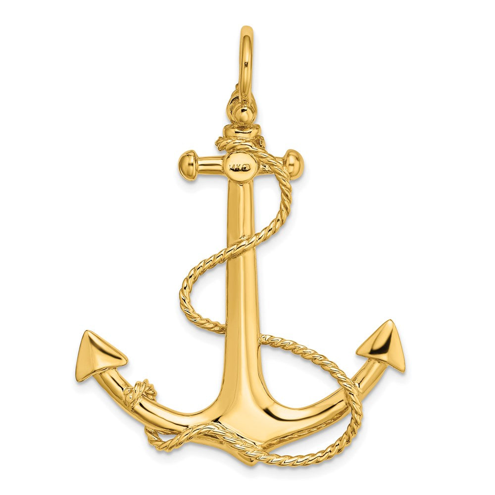 14k Yellow Gold 3-D Large Anchor w/ Rope Charm