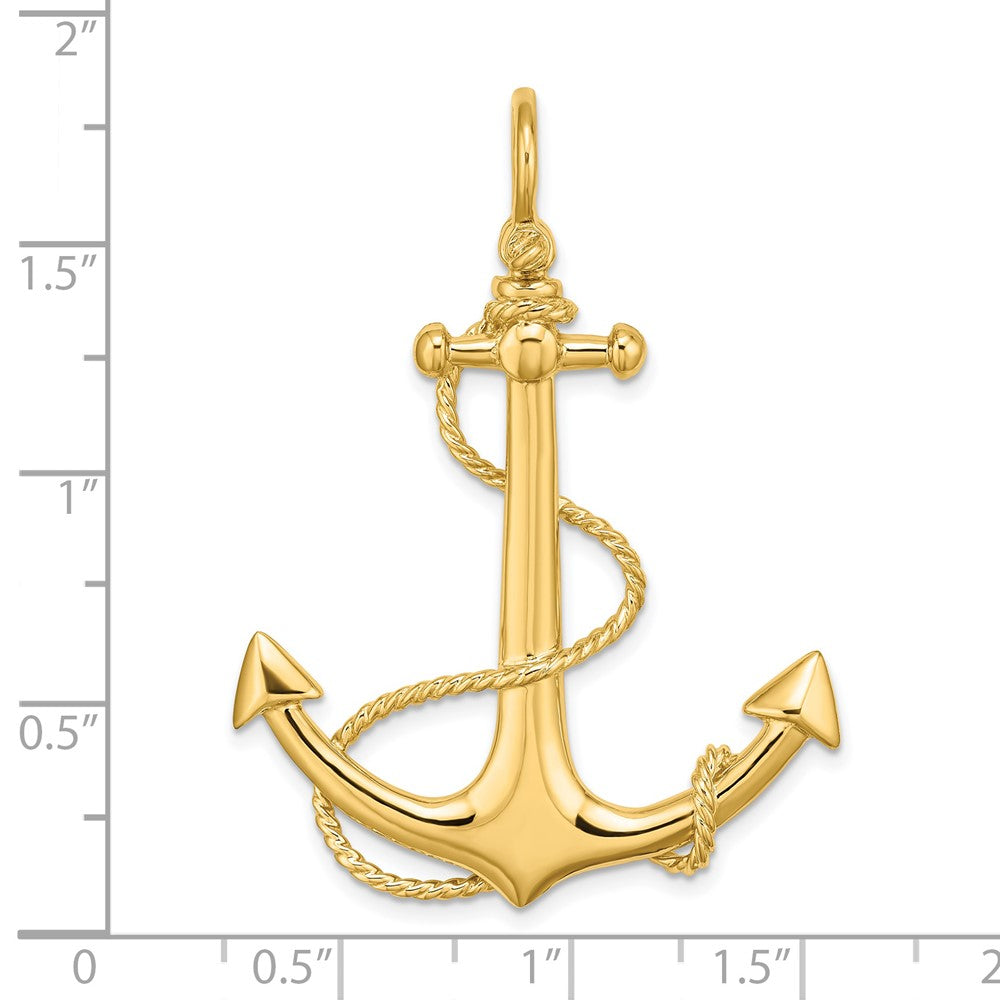 14k Yellow Gold 3-D Large Anchor w/ Rope Charm