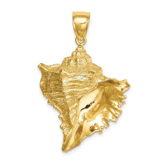 14k Yellow Gold Texture 2-D Conch Shell Charm