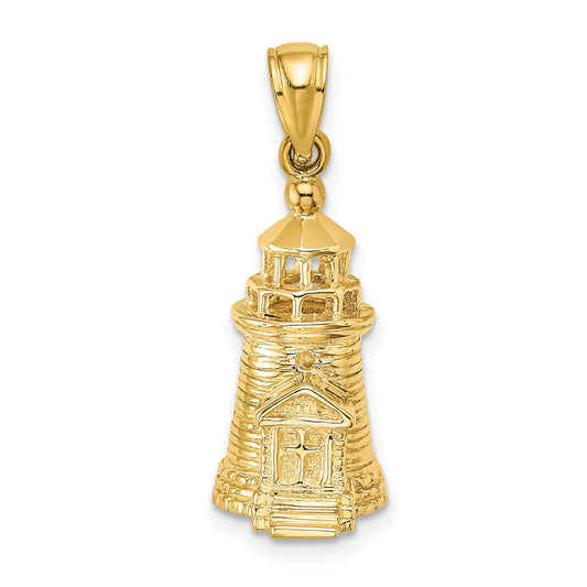 14k Yellow Gold 3-D Brant Point Lighthouse Nantucket Harbor Ma Charm