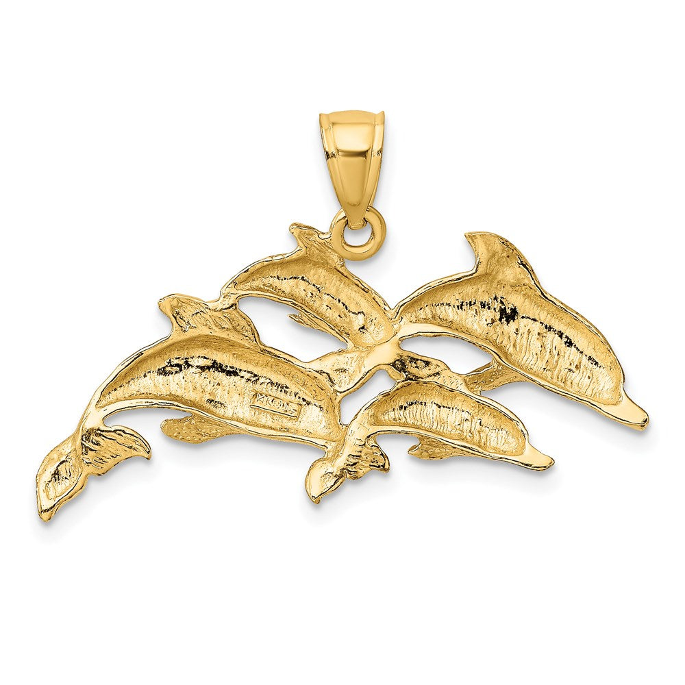 14k Yellow Gold Polished Four Dolphins Swimming Charm