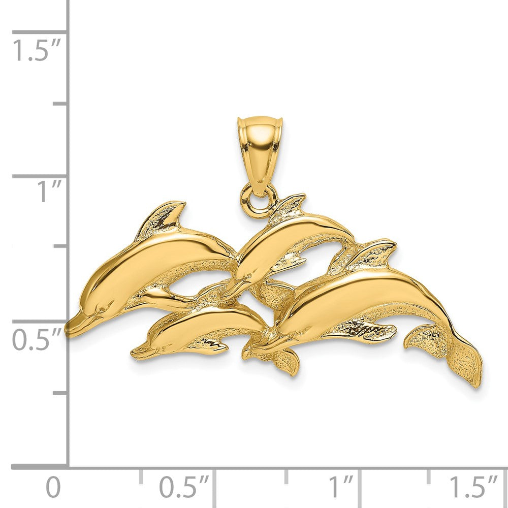 14k Yellow Gold Polished Four Dolphins Swimming Charm