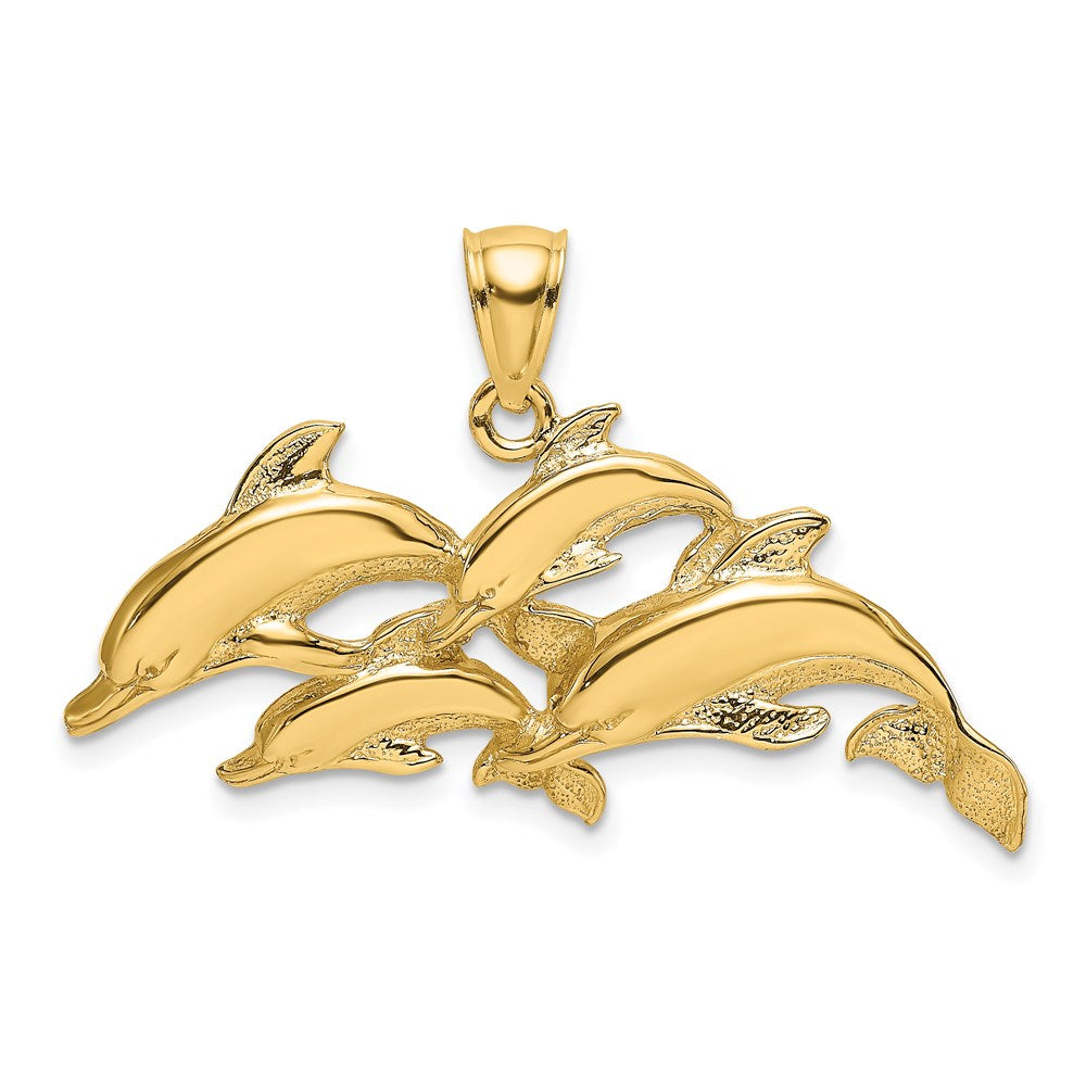 14k Yellow Gold Polished Four Dolphins Swimming Charm