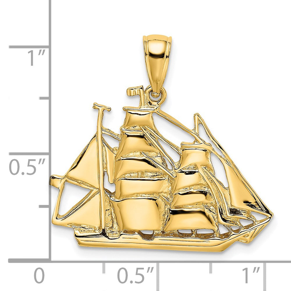 14k Yellow Gold 2-D Polished Sailing Ship Charm