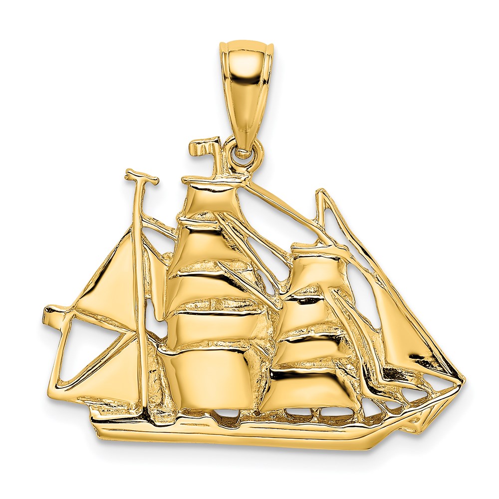 14k Yellow Gold 2-D Polished Sailing Ship Charm