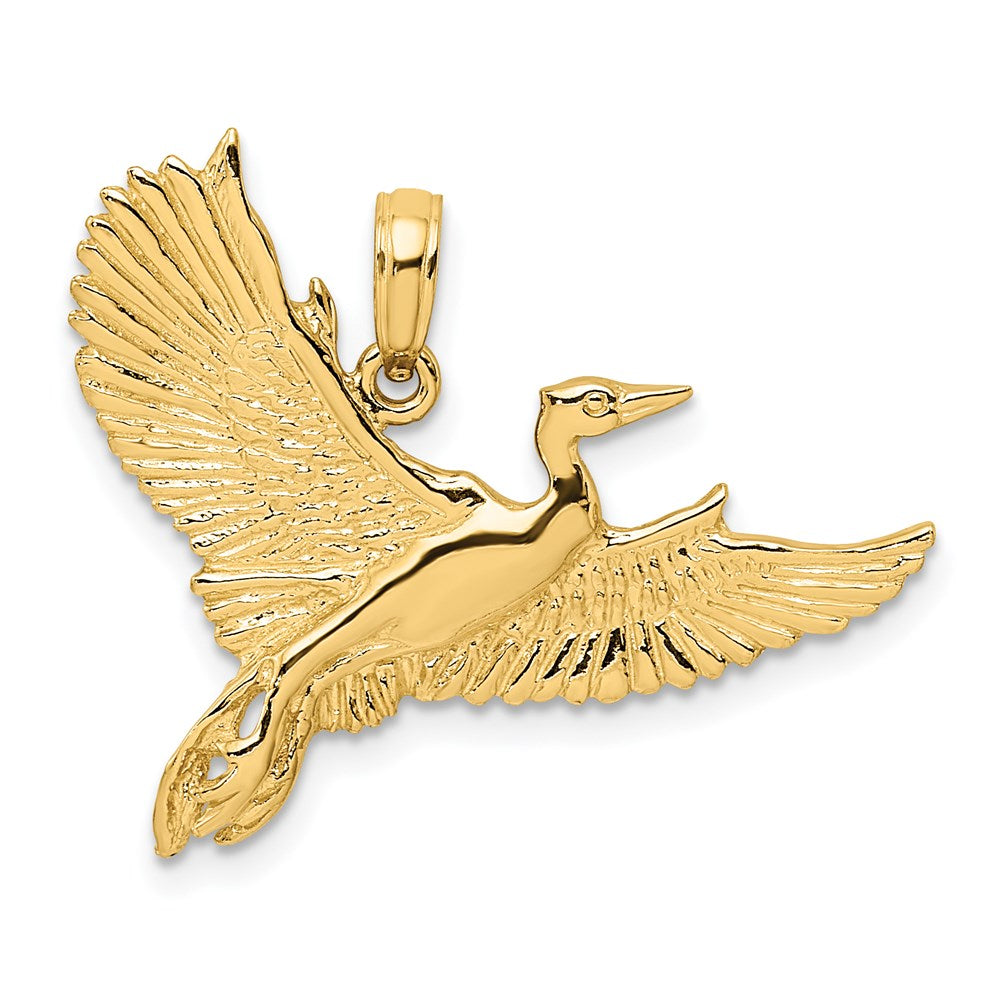 14k Yellow Gold Flying Heron Bird Charm