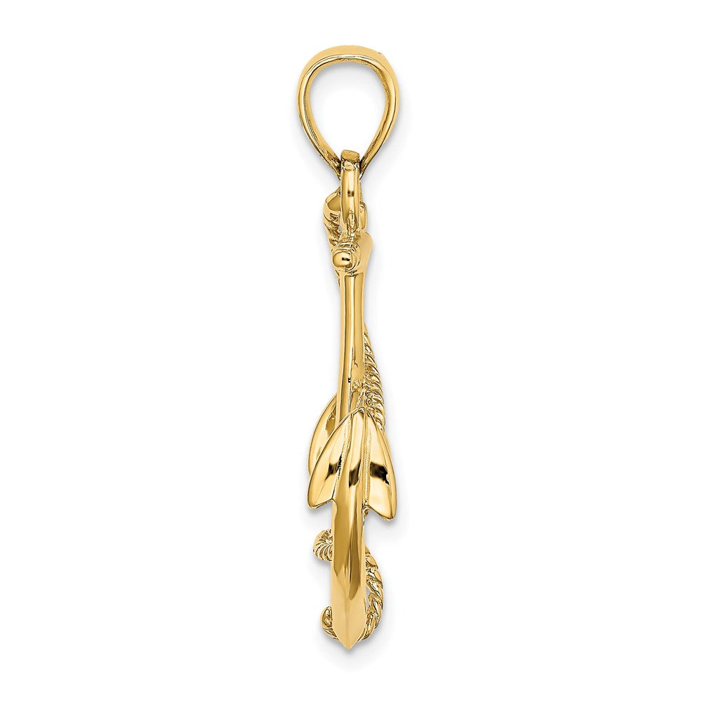 14k Yellow Gold 3-D Polished and Textured Anchor w/Rope Charm