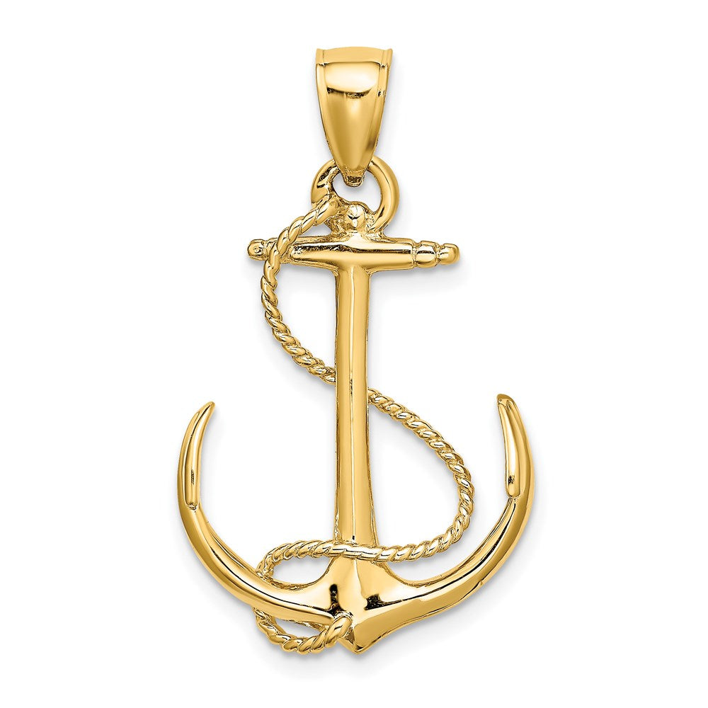 14k Yellow Gold 3-D Polished and Textured Anchor w/Rope Charm