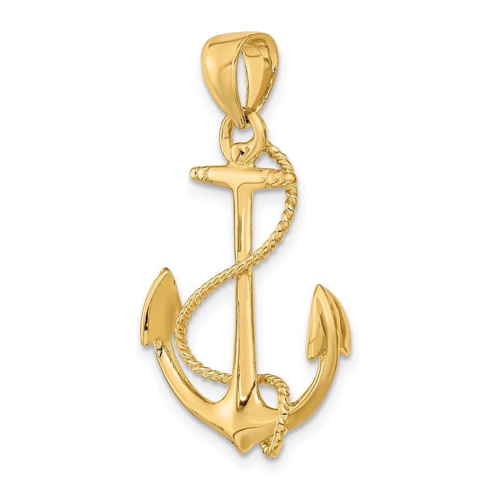 14k Yellow Gold 3-D Polished and Textured Anchor w/Rope Charm