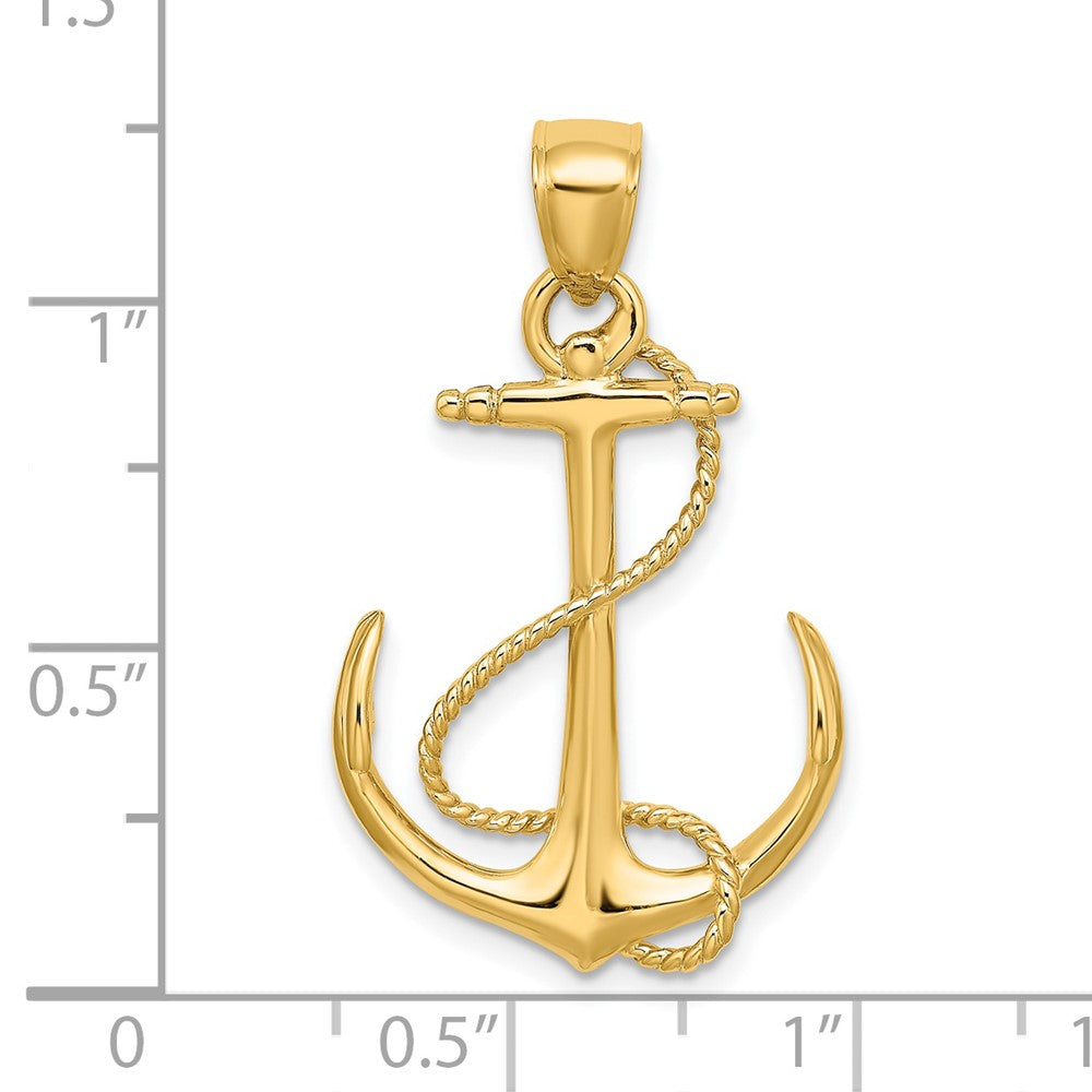 14k Yellow Gold 3-D Polished and Textured Anchor w/Rope Charm