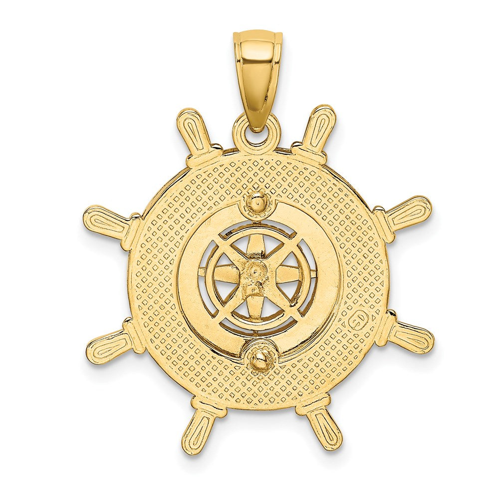 14k Yellow Gold Ships Wheel W/Nautical Compass Charm