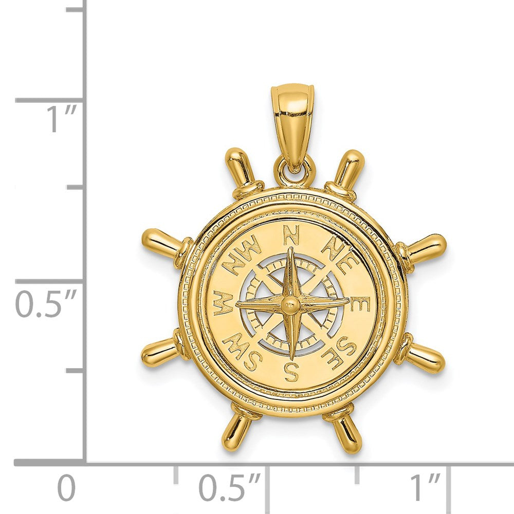 14k Yellow Gold Ships Wheel W/Nautical Compass Charm