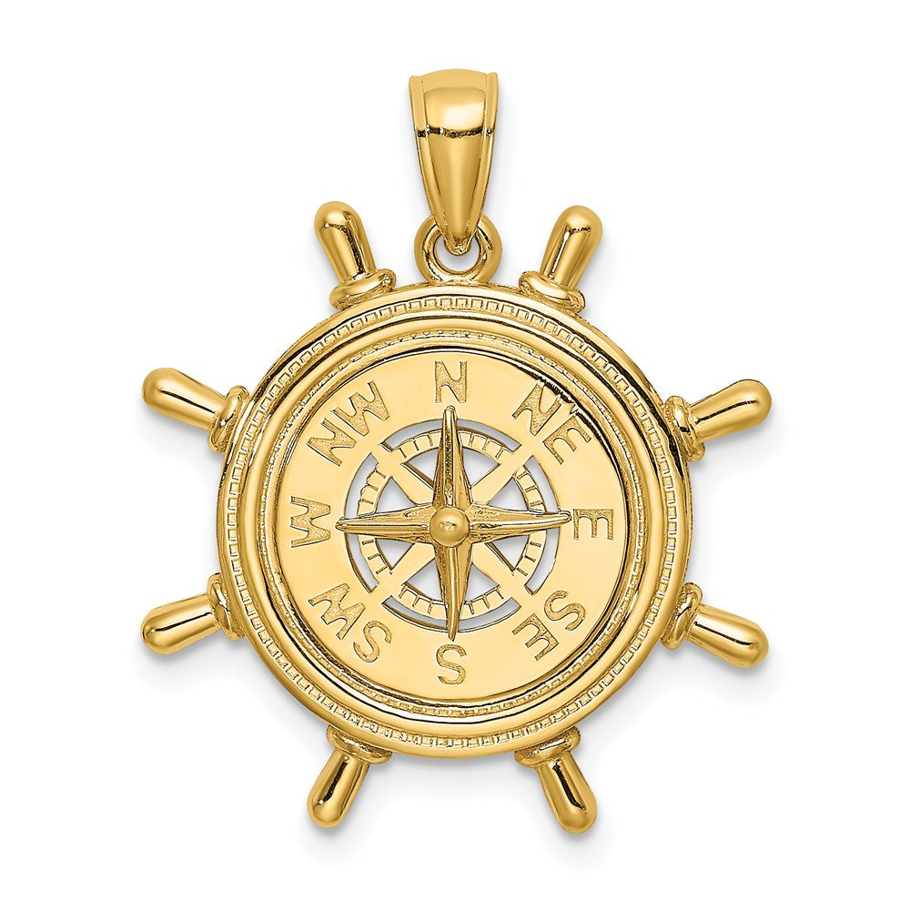 14k Yellow Gold Ships Wheel W/Nautical Compass Charm