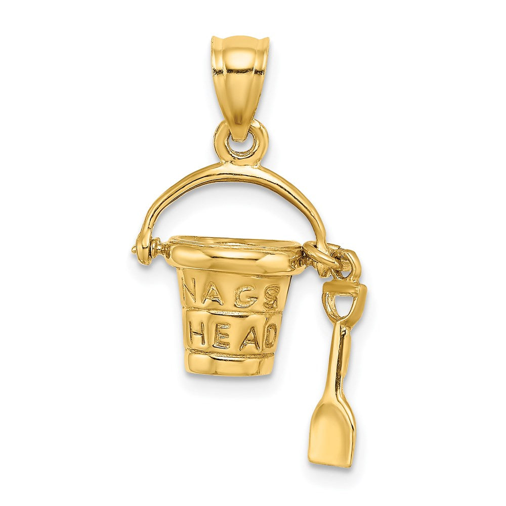 14k Yellow Gold 3D NAGS HEAD Bucket w/Shovel Charm