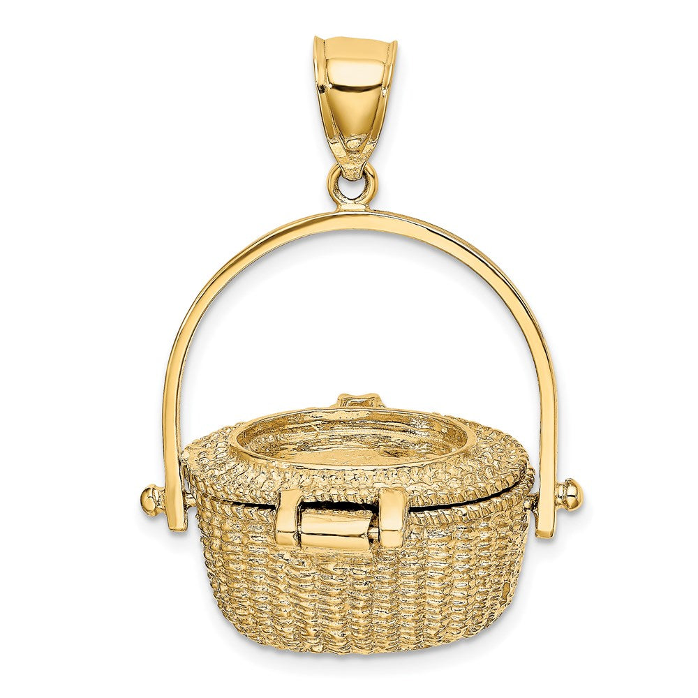 14k Yellow Gold 3-D Nantucket Basket w/ Moveable Lid Charm