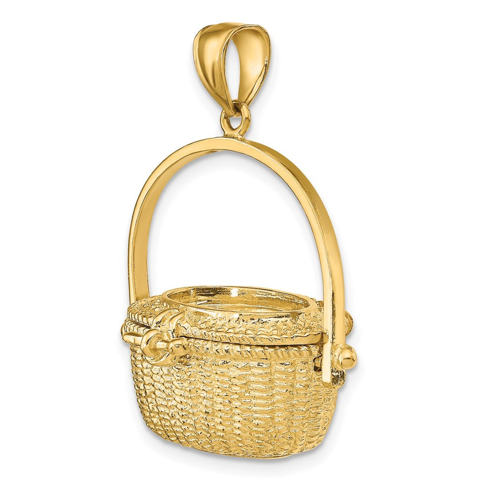 14k Yellow Gold 3-D Nantucket Basket w/ Moveable Lid Charm