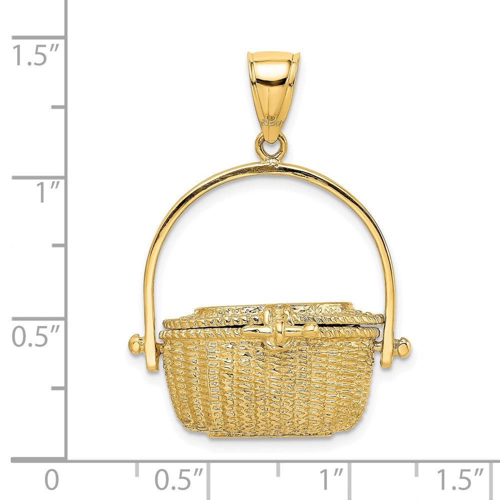 14k Yellow Gold 3-D Nantucket Basket w/ Moveable Lid Charm