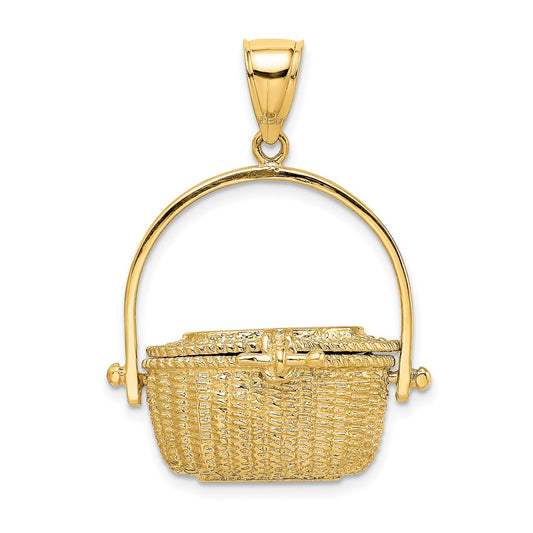 14k Yellow Gold 3-D Nantucket Basket w/ Moveable Lid Charm