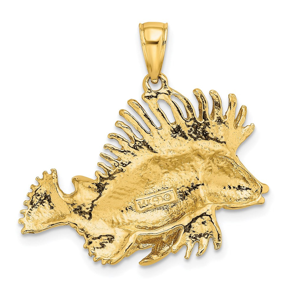 14k Yellow Gold 2-D Polished /Textured Lion Fish Charm