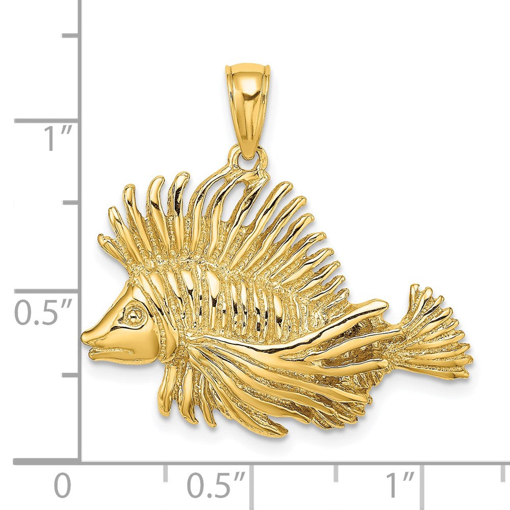 14k Yellow Gold 2-D Polished /Textured Lion Fish Charm