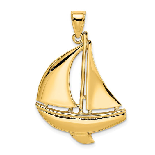 14k Yellow Gold 2-D Polished Sailboat Charm