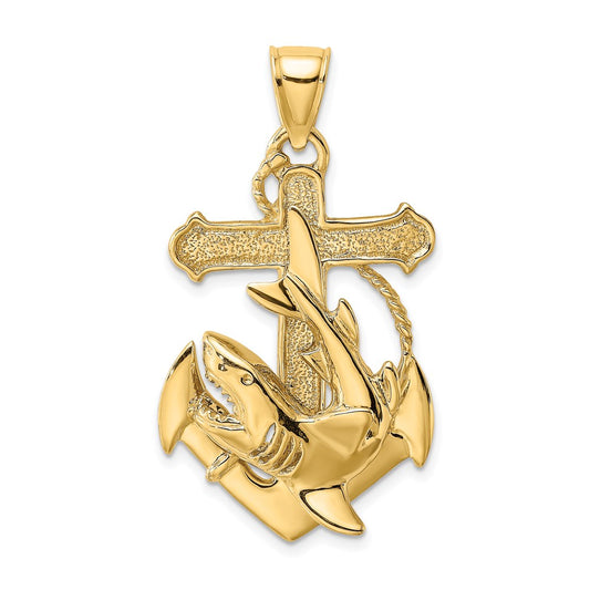 14k Yellow Gold 2-D Anchor with Shark Charm