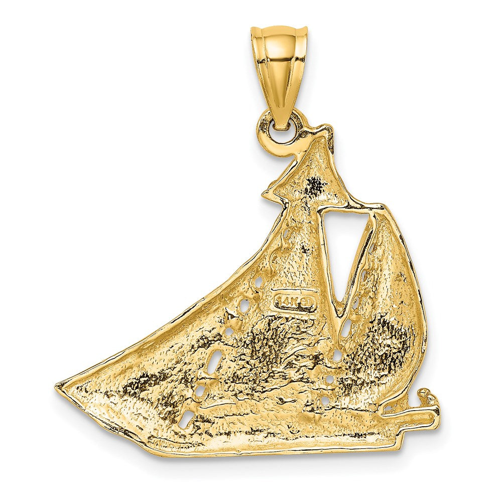 14k Yellow Gold Textured / Polished Sailboat W/ People Charm