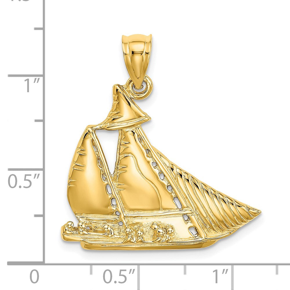 14k Yellow Gold Textured / Polished Sailboat W/ People Charm