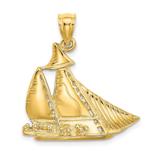 14k Yellow Gold Textured / Polished Sailboat W/ People Charm