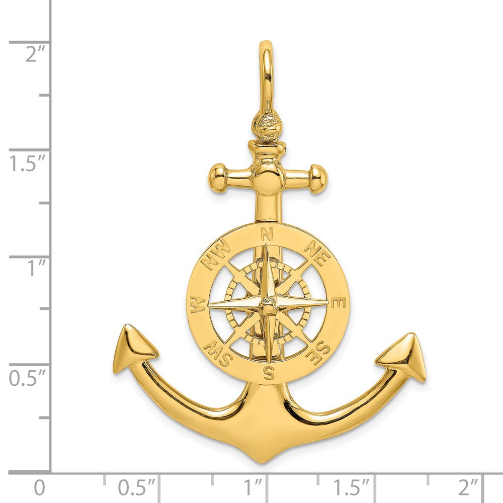 14k Yellow Gold Large Anchor w/ Nautical Compass Charm