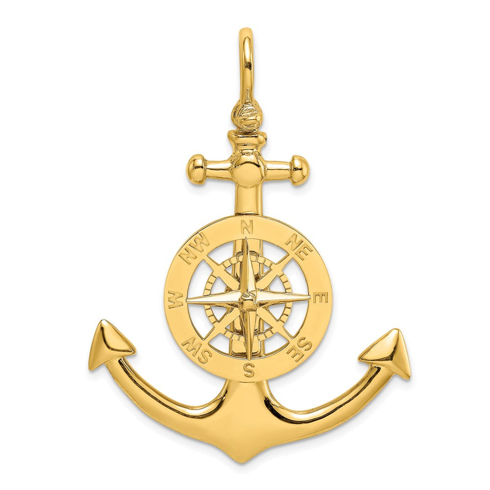 14k Yellow Gold Large Anchor w/ Nautical Compass Charm