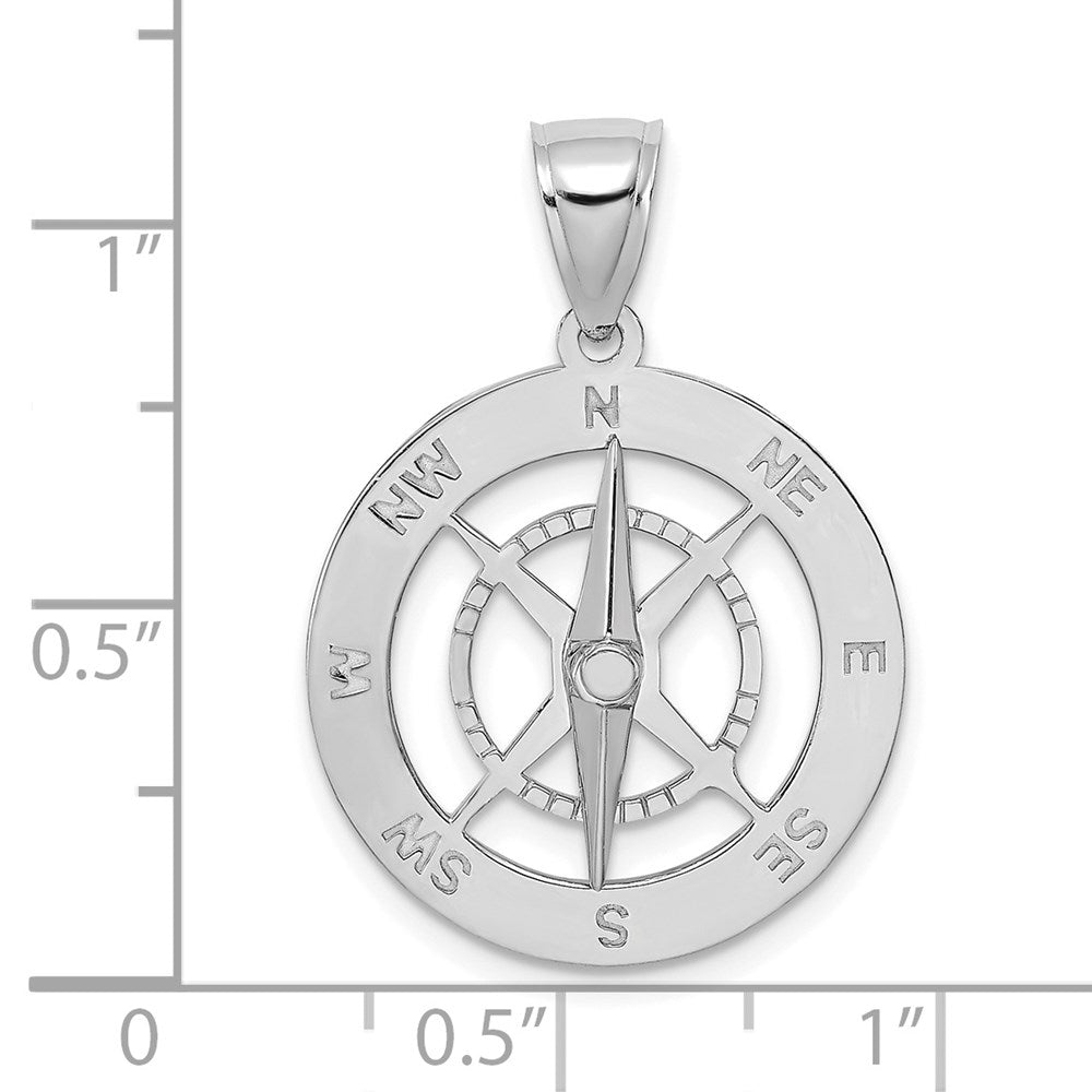 14k White Gold Nautical Compass W/Moveable Needle Charm