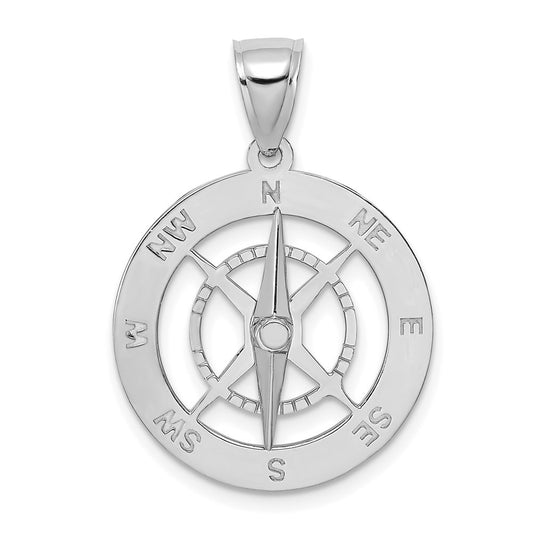 14k White Gold Nautical Compass W/Moveable Needle Charm