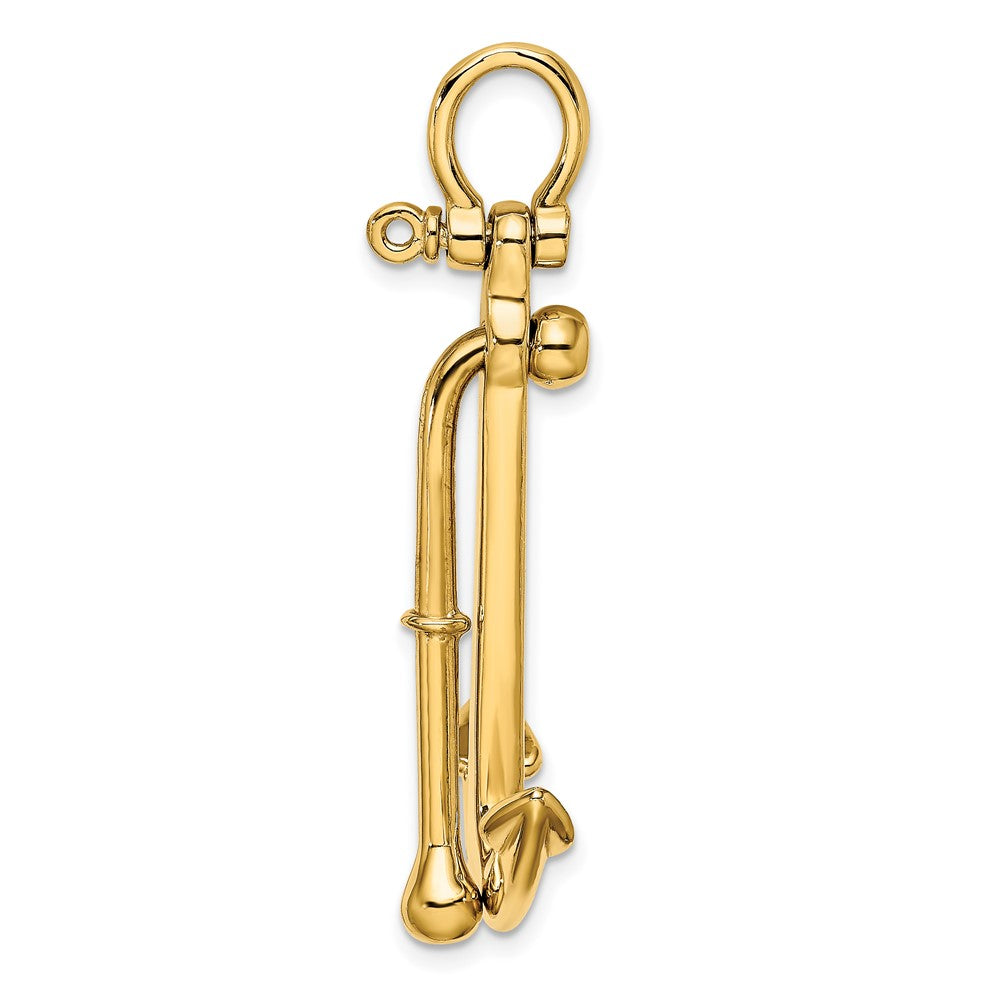 14k Yellow Gold 3-D Polished Anchor 2 Piece and Moveable Charm