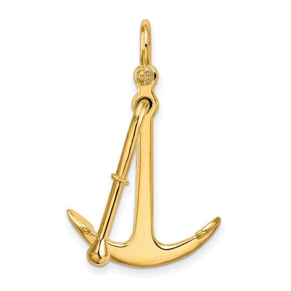 14k Yellow Gold 3-D Polished Anchor 2 Piece and Moveable Charm