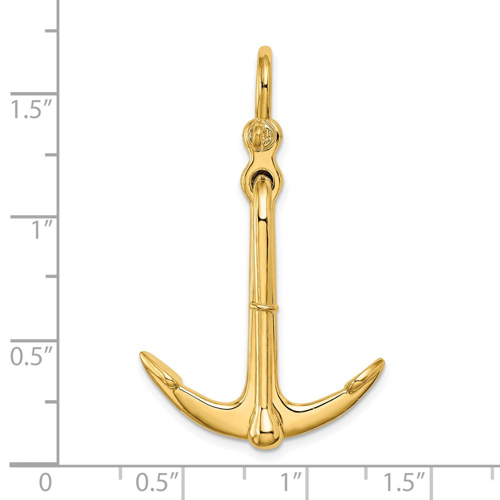 14k Yellow Gold 3-D Polished Anchor 2 Piece and Moveable Charm